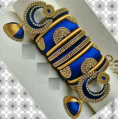 Silk Thread Kundan Bangles with Earrings